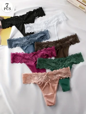 Damen Slips Tanga Strings Unterhose Spitzen Sexy Thong bequem Sexy Soft 7er Set - Bild 1 von 4