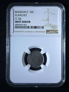 ROOSEVELT DIME (10C) ERROR BLANK CLAD PLANCHET 2.3 g- NO DATE-NGC CERTIFIED - Picture 1 of 2