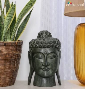 Holz Buddha Gesicht Statue Buddhistische Handarbeit Skulptur Wohndeko Figur Geschenk - Bild 1 von 7