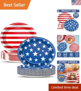 Heavy-Duty 50 PCS Patriotic Paper Plates - Perfect for 4th of July Gatherings - Picture 1 of 9