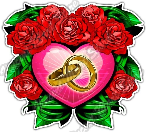 Anniversary Roses Wedding Rings Love Heart Car Bumper Vinyl Sticker Decal 4.6" - Image 1 of 1