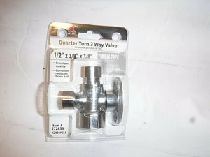 Keeney Eisenrohr 1/2 Zoll x 3/8 Zoll x 3/8 Zoll Kompression Vierteldrehung 3-Wege-Ventil - Bild 1 von 4