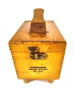 Vtg Esquire De Luxe Wooden Shoe Shine Valet Kit w/ Brushes Cream & Shoe Horn - Picture 1 of 11
