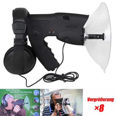Parabol-Richtmikrofon mit Kopfhörer, Abhörgerät, Geräuschverstärker 100M, 8 Fach - Bild 1 von 4