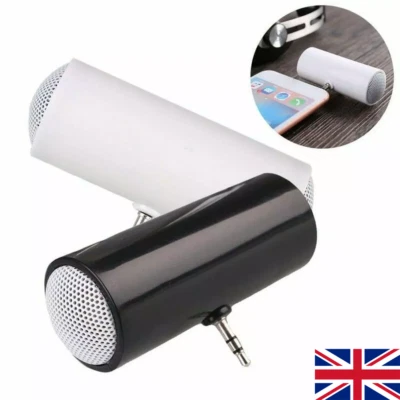 Jack Stereo Mini Speaker Portable Wireless Plug in Speaker 3.5 mm White/Black UK - Image 1 of 4