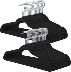 Velvet Hangers, 50 Pack Black Slim Felt Hangers with 360 Swivel Hook, Non-Slip, - Picture 1 of 12