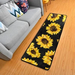 Sunflower Black Kitchen Rugs Non-Slip Soft Doormats Bath Carpet Floor Runner ... - Picture 1 of 7