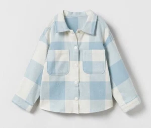 NWT! Zara Blue Plaid Check Flannel Shirt Shacket Girls Sz 4-5 - Picture 1 of 8