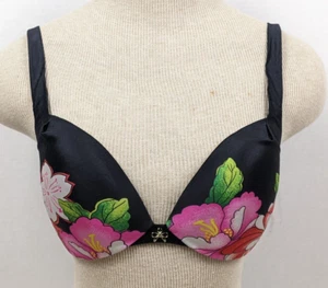 Victoria's Secret Push-up-BH geblümt Satin Plunge schwarz/pink 32D - Bild 1 von 12