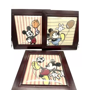 Disney Mickey Mouse Vintage Framed Embroidered Set of 3 Sports Theme Nursery - Picture 1 of 10