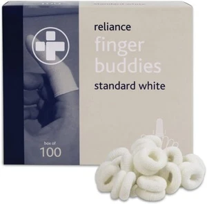 WHITE FINGER BUDDIES- STANDARD - BOBS - COTS - TUBULAR BANDAGE - BOX OF 100 - Picture 1 of 2