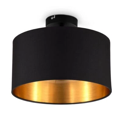 Deckenleuchte schwarz gold Stoffschirm E27 30cm Schlafzimmer-Lampe Wohnzimmer