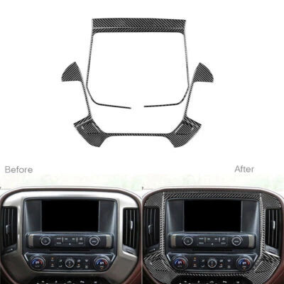 7Pcs Carbon Fiber Central Console Panel Trim For Chevrolet Silverado 1500 14-18 — 第 1/4 张图片