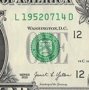 JULY 14 1952 Birthday Date Note Fancy Serial Number One Dollar Bill 07 14 1952 - Picture 1 of 11