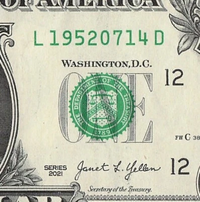 JULY 14 1952 Birthday Date Note Fancy Serial Number One Dollar Bill 07 14 1952 - Image 1 of 4