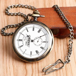 Open Face Men's Railway Engine Mechanical Hand Wind Pocket Watch Train Display - Picture 1 of 20