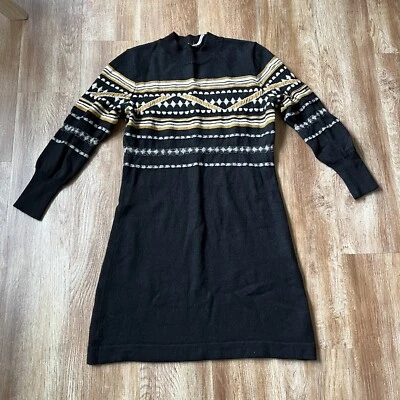 Free People Black Gold Tan Wool Blend Sweater Dress Women's M - Image 1 of 4
