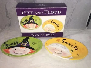 Fitz And Floyd Trick Or Treat 2 Snack Plates Mummy Witch 8" Halloween Decor - Picture 1 of 4