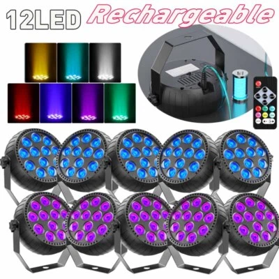 10PCS Rechargeable 12LED RGB Battery Par Stage Light Party DJ Xmas Show Wireles - Image 1 of 4