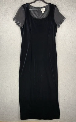 Vintage Robbie Bee Velvet Dress Long Short Sleeve Velvet Size 10 Navy Blue Slit - Image 1 of 4