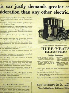 HUPP-YEATS ELECTRIC CAR Automobile Ad 1911 Matted - Picture 1 of 6