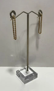 Designer 14K Yellow Gold Hinged Rope Chain Loop Hoop Dangle Earrings Signed OR - Picture 1 of 11