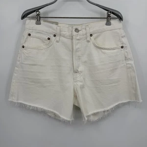 Agolde Parker Long Denim Shorts size 27 Fray Hem Panna Cotta (White) Fray Hem - Picture 1 of 13