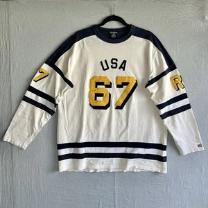 Polo Ralph Lauren Shirt Mens L Vintage Jersey USA Long Sleeve 67 White Blue USA - Picture 1 of 15
