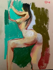 9x12 Pastel Painting French Boudoir Cubism On Paper Original Signed BVC - Picture 1 of 1