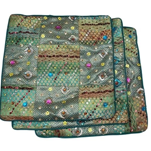 Pier 1 One Peacock Green Pillow Cushion Covers Set of 3 16x16 Sequin Jewel India - Picture 1 of 11