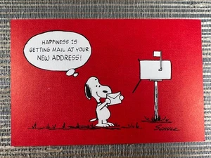 Snoopy Peanuts Glück bekommt Post an Ihre neue Adresse Postkarte Punze - Bild 1 von 2