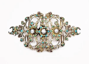 OTTOMAN TURKISH MARKET FRENCH SOLID SILVER GILT & GEMSTONE BUCKLE 19TH CENTURY - Picture 1 of 9