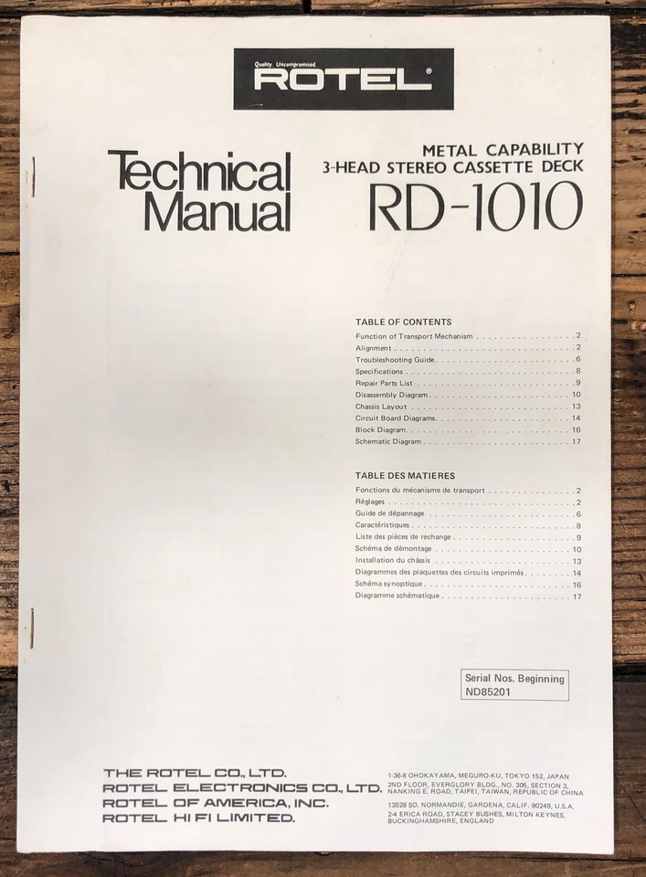 Rotel RD-1010 Cassette Service Manual *Original* - Image 1 of 1