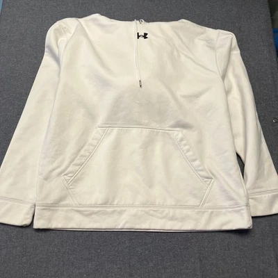 Under Armour Men’s Hoodie Size L White Loose Fit Pullover Sweatshirt Pocket Logo - Image 1 of 4