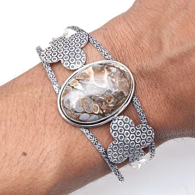 Turtela Jasper Gemstone Handmade Jewelry Cuff Bracelets 7''Adjustable - Image 1 of 4