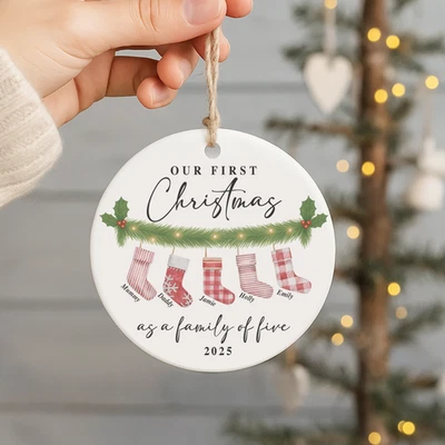 STICKY ART UK First Christmas Bauble – Baby’s 1st Xmas Personalised Family Ornament Tree Decor