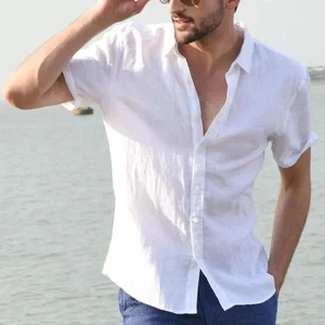 Herren Kurzarm Einfarbig Freizeit Hemd Umlegekragen Sommer Streetwear Geschenk - Bild 1 von 30