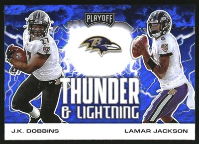 2020 Playoff Thunder and Lightning Blue #1 J.K. Dobbins Lamar Jackson - Image 1 of 2