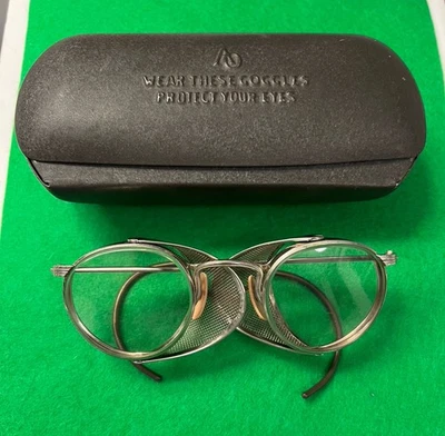 Vintage 1920-30s American Optical Round Safety Goggles Ful Vue With Metal Case - Image 1 of 4
