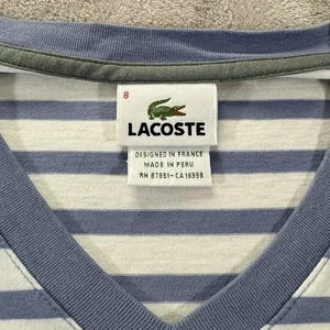 Camiseta de manga corta con cuello en V a rayas blancas y azules de Lacoste para hombre talla 8 algodón - Imagen 1 de 6