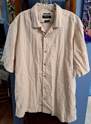 Kenneth Cole Men's XXL Slim Fit Tan Short Sleeve Button Shirt Linen High Quality - Image 1 of 4