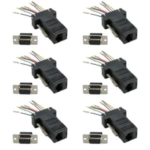 6x DB9 9-Pin RS232 Serial Port Female to RJ45 Female Network Adapter 8P8C Black - Picture 1 of 1