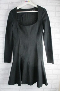 Cue womens fit & flare dress black long sleeves 8 square neck ponte material - Picture 1 of 11