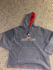 Vintage Mickey Mouse Hoodie Adult L Gray Fleece Sweatshirt 90s Embroidered Y2K - Picture 1 of 2