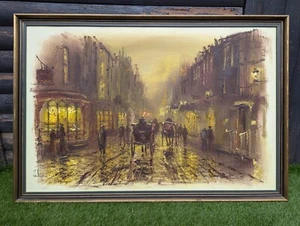 EDWARDIAN / VICTORIAN STREET SCENE LARGE JOHN BAMPFIELD ORIGINAL OIL PAINTING - Picture 1 of 16