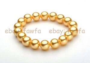 8-12mm Multi-Color South Sea Round Shell Pearl Beaded Stretch Bracelet 7.5'' AAA