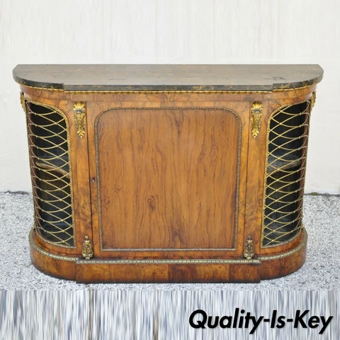 19th C. Napoleon III Rosewood Sideboard Buffet Credenza Cabinet w/ Brass Lattice Cover