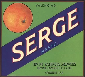 *Original* SERGE Irvine Valencia Growers Etiqueta Naranja ¡NO ES UNA COPIA A COLOR!! - Imagen 1 de 1