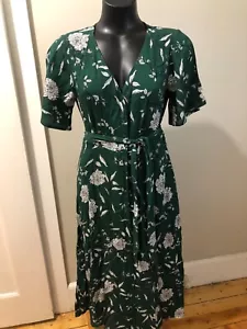 DOTTI Green Floral Tea Dress Sz 8 10 - Picture 1 of 4