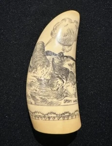 Faux Sperm Whale Tooth "Sperm Whales" Scrimshaw Resin, Artek - Picture 1 of 9
